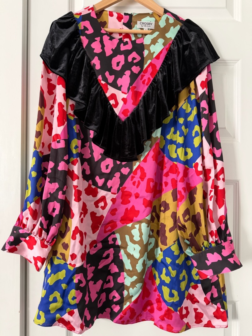 CROSBY by Mollie Burch Miles Dress NWT Size L Patched Leopard